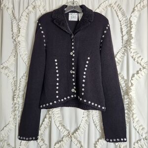 Vintage Michael Simon Gemstone Knit Black Cardigan Sz Large